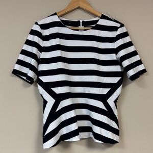 TALBOTS Shirt Women’s.Large Cotton Modal Striped Blouse Navy White Nautical Prep